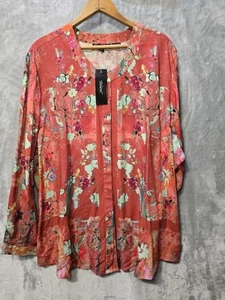 Tolani Collection Blumen Tunika Shirt Damen 2x Pfirsich Mehrfarbig Button Down - Bild 1 von 6