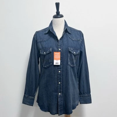 Camisa Wrangler Denim Lavado Medio Botones Western Point Yokes Para Mujer Nueva Foto 1 de 4