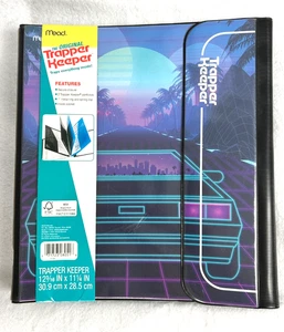 Trapper Keeper 3 Ring Binder Retro Portfolio Folder Mead Delorean Car Neon NEW - Picture 1 of 12