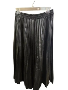 Max Studio Damen Kunstleder Plissee Gummibund Maxirock Schwarz Größe M - Bild 1 von 2