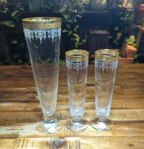 Set of 3 Medici 24 KT Gold Hand Decorated Blown Crystal Champagne Glasses - Picture 1 of 4