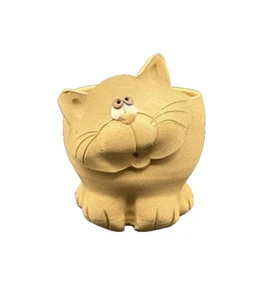 Studio Art Clay Stoneware Beige Cat Planter Whimsical Eyes - Picture 1 of 11
