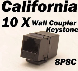 10 X pcs Lot CAT6 Inline RJ45 Keystone Wall Coupler Jack Adapter 8P8C Black 6e  - Picture 1 of 9