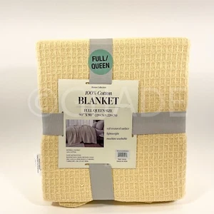 Ronan Collection 100% Cotton Full / Queen 90 x 90 Waffle Bed Blanket Yellow New - Picture 1 of 5