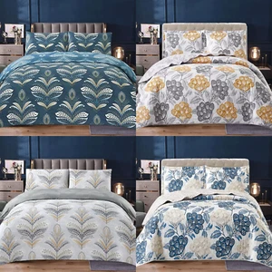 3 Piece Quilted Patchwork Bedspread Throw Single Double King Size Bedding Set - Picture 1 of 12