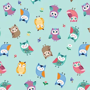 Benartex Happy Camper Woodland Owls in Aqua ~ 100% Cotton Fabric - Picture 1 of 3