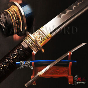 Japanese Samurai Wakizashi Sword Folded Steel Full Tang Clay Temper 32768 Layers