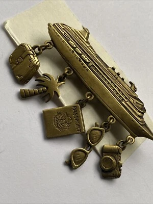 Prendedor de latón JJ Jonette vintage ARTEFACTOS crucero de vacaciones con dijes Foto 1 de 4