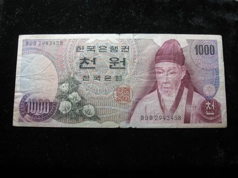 old world currency note KOREA 1000 won 1975 P44 "Yi Hwang" (31) Cover