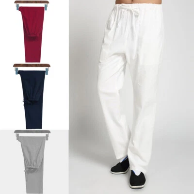 Pantalones chinos de kung fu tai chi para hombre artes marciales pantalones de ala pantalones de algodón Foto 1 de 4