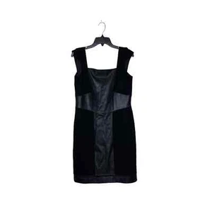 Antonio Melani Women Size 8 Black Leather Panel Lined Sheath Dress Cap Sleeve - Picture 1 of 9