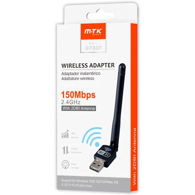 ADATTATORE WiFi CHIAVETTA USB WiFi ADATTATORE DI RETE CON 2DBI ANTENNA 150Mbps - Immagine 1 di 3