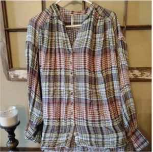 Free People Oversized Soft Plaid Raw Hem Top Button Down - Bild 1 von 3