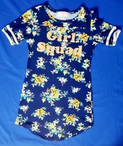 No Comment Girls Blue Flower Dress With Graphic "Girl Squad" Size 5/6 - Picture 1 of 3