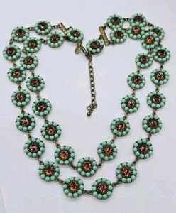 Joan Rivers Blumen Halskette Grün & Bernstein Braun Lagenlook Goldfarben RAR Vintage - Bild 1 von 10