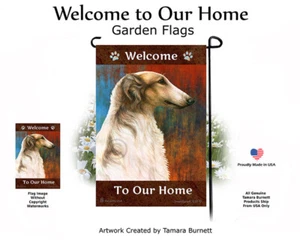 Welcome Garden Flag - White and Sable Borzoi 236D - Picture 1 of 1