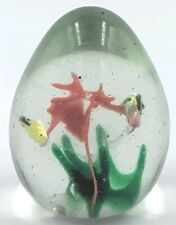 Vtg Swimming Fish Art Glass Paperweight Egg Shaped Controlled Bubbles Green &...