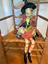 Witch Shelf Sitter Large 34" Hanging Leg Dressed to Kill Holding Fabric Pumpkin
