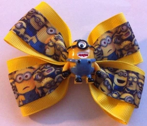 Girls Hair Bow 4" Wide Minions Despicable Me Yellow Ribbon French Barrette - Picture 1 of 3