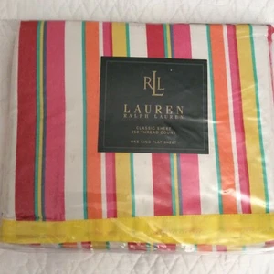 Ralph Lauren Beachside Stripe Red King Flat Sheet NIP - Picture 1 of 9