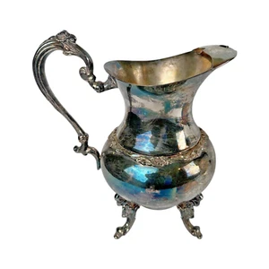 SHERIDAN Silver on Copper Floral Feet Footed Lipped Water Pitcher 10” Vintage - Picture 1 of 15