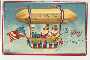 4. JULI CLAPSADDLE ONKEL SAM LEITFÄHIG BLIMP POSTKARTE OAKLAND CA GIER WEIN - Bild 1 von 2