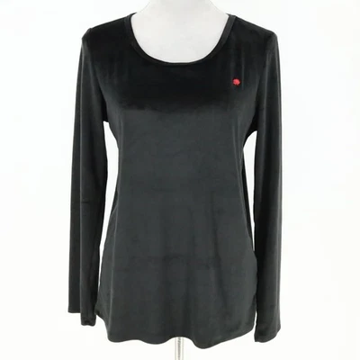 Blusa de terciopelo negra pequeña Lucky Brand con logotipo elástico pulóver Preppy Foto 1 de 4