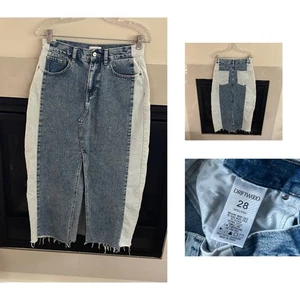 Maxi falda midi jean de mezclilla de dos tonos Sara talla 28 Driftwood x Free People para mujer - Imagen 1 de 11