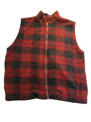 Chaleco Cabin Fever Mujer Grande Rojo Negro Cuadros Mezcla Acrílico Clásico Hecho en México Foto 1 de 4