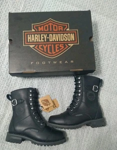 Harley-Davidson Leder Damen Stiefel Neu mit Etikett Schwarz Größe 8 Totenkopf Motorrad - Bild 1 von 11