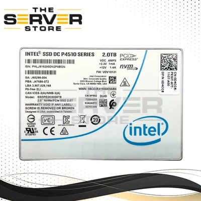 Dell 2TB NVMe x4 U.2 PCIe 3.0 2.5" SSD Intel DC P4510 SSDPE2KX020T8 0D4CC6  Foto 1 de 3