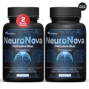 Cápsulas de grado farmacéutico azul metileno, 240 cápsulas, 2 botellas, Neuro Nova - Imagen 1 de 12