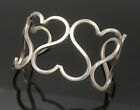 MEXICO 925 Silver - Vintage Shiny Up & Down Love Hearts Cuff Bracelet - BT8849