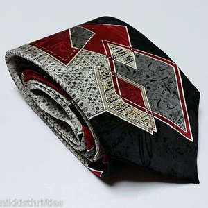 Umberto Bossi 100% Silk Hand Made Neck Tie 58" L x 3 3/4" W Red Black Gray - Picture 1 of 5