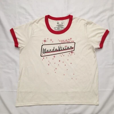 Disney Marvel Wanda Vision T-Shirt 2XL Comics White Red Ringer Tee Women Sparkle - Image 1 of 4