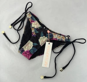 MINKPINK Black Floral Print Tie Side Bikini Bottoms - Size XS - BNWT - Picture 1 of 6