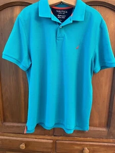 Mens L Nautica Polo Deck Shirt Classic Fit SS Emerald Green w/Red logo Excellent - Picture 1 of 6