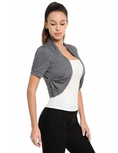 Women Short Sleeve Bolero Shrug Open Front Pleated Sides Cropped Cardigan for... - Picture 1 of 6