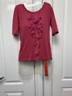 Caslon Women's Cotton Fitted Tee / Top 3/4 Sleeve Deep Pink Front Ruffle Size S
