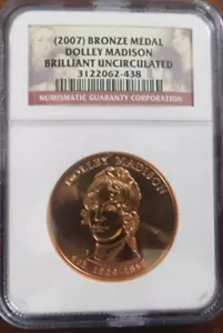 medaglia bronzo 2007 dolley madison ngc classificata brillante non circolata - Foto 1 di 2