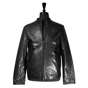 Banana Republic Mens Leather Jacket Black Motorcycle Biker Trucker Zip Up Medium - Picture 1 of 8