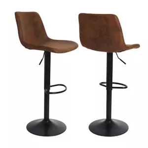 Stuhl Esszimmer Antik 2er Set drehbar Leder Braun Barstuhl Lehne Tresen Küche - Bild 1 von 8