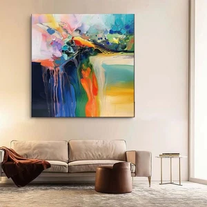 Pintura al óleo pintada a mano moda cuadros de pared abstractos lienzo decoración amarillo - Imagen 1 de 6
