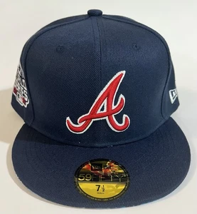 Atlanta Braves Navy Blue Fitted Hat New Era 2021 World Series Patch 7 1/2 - Picture 1 of 8
