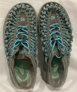 KEEN Uneek Woven Bungee Cord Sandals Women's Size 8.5 Blue Green Outdoor Hiking - Picture 1 of 8