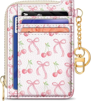 Tarjetero delgado para mujer con bonito lazo RFID Llavero de bolsillo fino curvo - Image 1 of 4