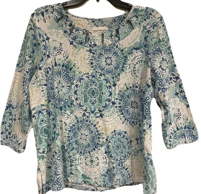 Alfred Dunner женщин многоцветный хлопок синий зеленый 3/4 рукав большой - Изображение 1 из 4