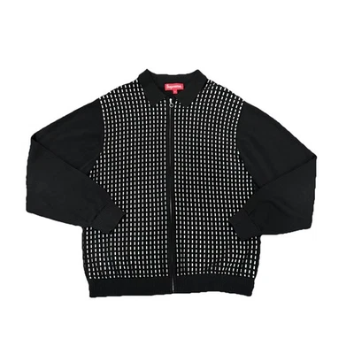 Supreme Dashes Zip Up Knit Polo Black White Sweater Jacket Medium Preppy - Image 1 of 4