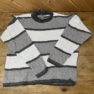 Vtg 90’s Structure Sweater Gray Striped L/S Rolled Oarsman Grandpa Wool | Mens L - Picture 1 of 6
