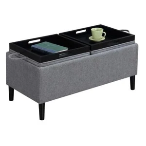 Convenience Concepts Storage Ottoman 16" W, Soft Gray Fabric W/ Reversible Trays - Picture 1 of 5
